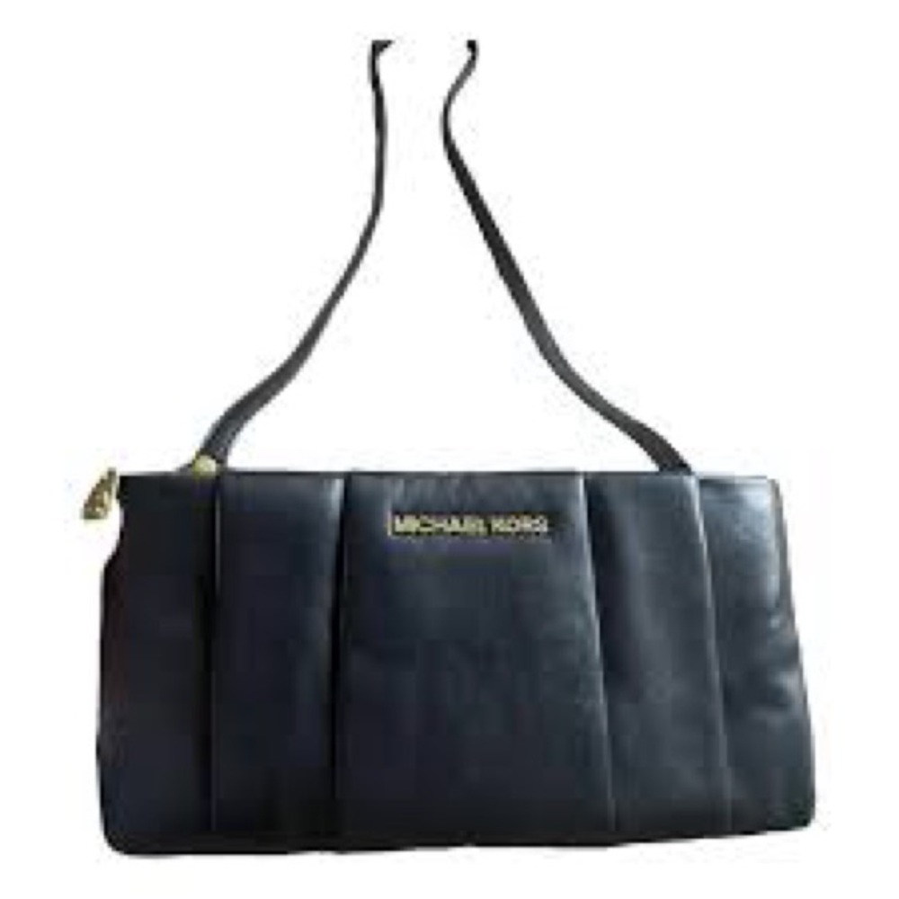 RARE Michael Kors Daria Pleated Black Leather Clutch shoulder bag